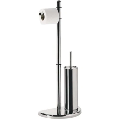 Immagine di GEDY Hibiscus Colonna bagno porta rotolo + scopino bagno, Cromato, Set per wc in metallo e resine, Misure 75 x 29,6 18 cm, Design R&amp;S Gedy, Garanzia 2 anni