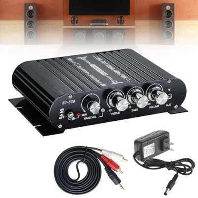 Immagine di amplificatore audio Bluetooth HiFi, RMS 80 Wx2+80 W ST 838 Mini HiFi con uscita subwoofer Bluetooth, classe D, bassi e regolatore Treble, canale stereo D 2.0 (con adattatore di