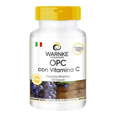 Immagine di OPC con Vitamina C 100 capsule vegane, 60mg di estratto del seme dell&#039;uva 200mg Warnke Vitalstoffe Qualità da farmacia tedesca