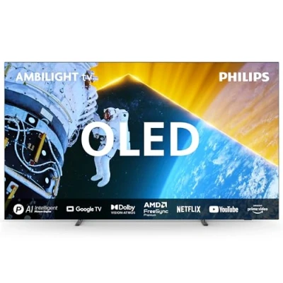 Immagine di Philips Ambilight 77OLED819 4K OLED Smart TV Display 77’’ con P5 AI Perfect Picture Ultra HD Google Dolby Vision e Atmos Sound, Funziona Alexa Assistant Cornice in metallo