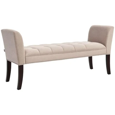 Immagine di HOMCOM Panca Fondo Letto con Design a Bottoni, Imbottita in Tessuto Effetto Lino e Legno, 141x44x65 cm, Beige