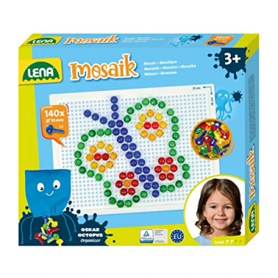 Immagine di Lena 35621 Mosaico Collegare Gioco Impostare Insieme a 140 Trasparente Tappi per 3+ Anni Bambini, Multicolore