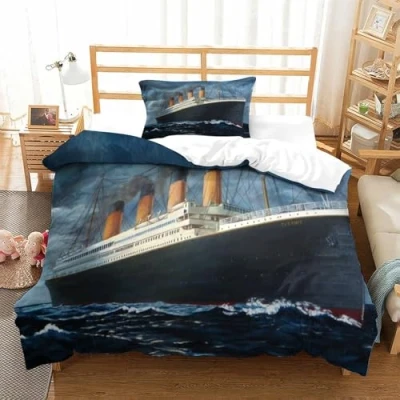 Immagine di Titanic Copripiumino 3D Stampa Digitale 2 Pezzi Set Di Biancheria Da Letto Con Cerniera E Federe Microfibra Morbido Per Bambini Single（135x200cm）