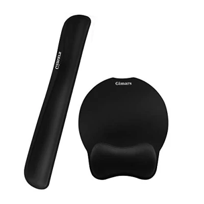 Immagine di Gimars Cuscini Poggiapolsi e Mouse Pad con per Tastiera/Design Ergonomico Base Antscivolo/Materiali Memory Foam Lycra Tessuto/Per Gaming Ufficio PC