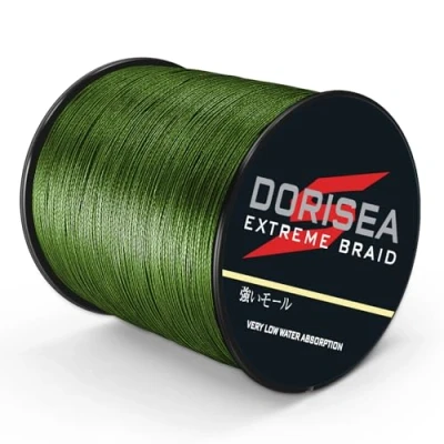 Immagine di Dorisea Extreme Braid Lenza da pesca intrecciata in 100% Pe, test 2,7 259,5 kg, 500 m, resistente all&#039;abrasione, incredibile Superline Zero Stretch, diametro piccolo (verde militare, 4,5 kg/0,14 mm)