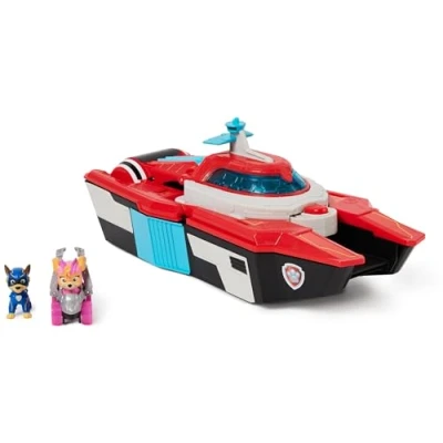 Immagine di Paw Patrol: Il Super Film, Giocattolo Pup Squad Aircraft Carrier HQ Trasformabile con Personaggio Chase e Racer di Skye, Giocattoli per Bambini Bambine, 3+ Anni