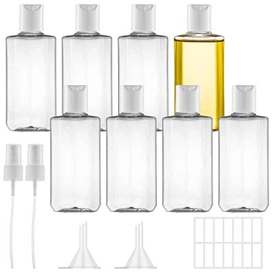 Immagine di Ysimple 8 Pezzi Bottiglie di Plastica da 100 ml con 2 piccoli imbuti e carta autoadesiva, Viaggio aereo Trasparente per shampoo, balsamo, lozione