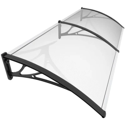 Immagine di VOUNOT Pensilina Tettoia per Porta Balcone Esterno, 200x80 cm, Tetto Policarbonato Alveolare Trasparente, Nero
