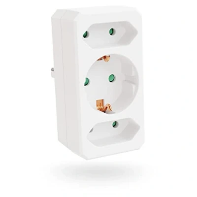 Immagine di greate adattatore presa 3 fold fino a max. 3500W bianco senza cavo multipla per Europlug &amp; Schuko plug