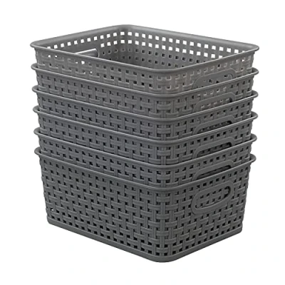 Immagine di Easymanie Cestino Portaoggetti in Plastica, Grigio, 6 Confezioni Piccolo