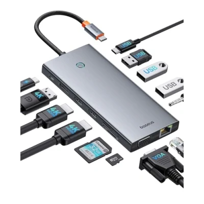 Immagine di Baseus Docking Station USB C 3 Monitor, Chip Ottimizzato,13 In 1 Hub C, 2*HDMI e 1*DP 4K 60Hz, VGA, 3.1, PD 100W, Ethernet, Per Laptop