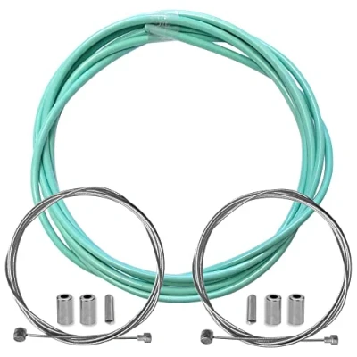 Immagine di cyclingcolors Guaina freno bicicletta con cavo terminali kit anteriore posteriore compatibile Shimano Sram città strada vtt performance, Verde celeste