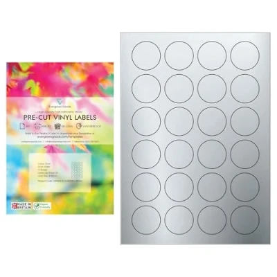 Immagine di Evergreen Goods™ etichette adesive rotonde in formato A4, impermeabili, colore argento opaco, 40 mm (24 per foglio, 230 totale) 10 fogli, stampa a getto d&#039;inchiostro con retro adesivo
