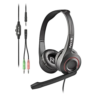 Immagine di NGS MSX 10 PRO Cuffie On Ear Leggero con Microfono Flessibile, Connessione Jack Da 3,5mm Plug &amp; Play e Doppio Adattatore per PC, 20 Hz