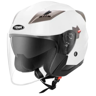 Immagine di Casco Jet Moto Aperto Scooter YEMA YM 627 Caschi Motorino Vintage ECE Omologato Donna Uomo con Doppia Visiera Parasole, Bianco, L