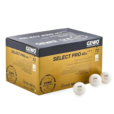 Immagine di GEWO Select PRO palline da ping pong con 3 stelle, in plastica 40+, cucitura, certificate ITTF, professionali di alta qualità, bianco, 40 mm, 72 pezzi