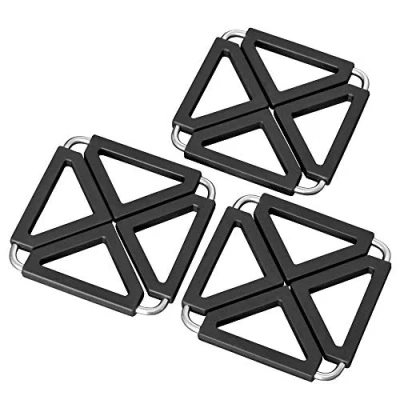 Immagine di O ishii Heatmaster Set di 3 Sottopentola allungabile, Silicone e Inox, resistenti al calore, 12x12 22x22cm, Colore negro