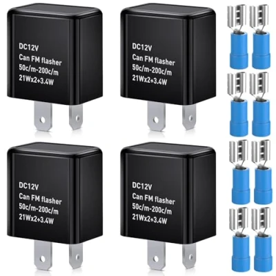 Immagine di Gebildet 4pcs 12V 2Pin Elettronico Relè Lampeggiante,Rele Con Regolatore Frequenza Lampeggio Frecce Led Indicatori di Direzione,Velocità Regolabile per Auto e Moto(nero)
