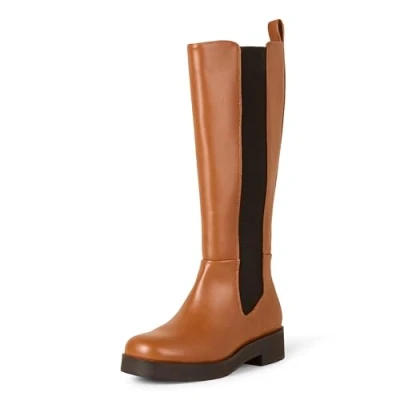 Immagine di Amazon Essentials Stivali Alti con Soffietto Donna, Cammello, 41 EU