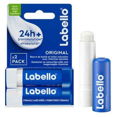 Immagine di LABELLO Duo Original (2 x 5,5 ml), balsamo per labbra arricchito con oli naturali e consistenza cremosa, cura delle idratante a lunga durata 24 ore