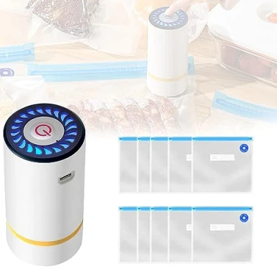 Immagine di Sigillatrice Sottovuoto Portatile Macchina Sottovuoto: Nizirioo Portatile,Sigillatrice con 10 sacchetti riutilizzabili,Mini Portatile(Bianco)