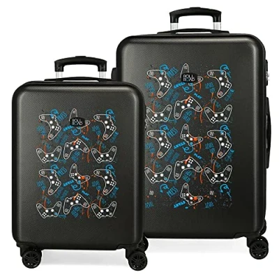 Immagine di ROLL ROAD Gamers Set di valigie nere 55/65 cm rigida ABS chiusura a combinazione laterale 91 6 kg 4 ruote doppie bagaglio mano