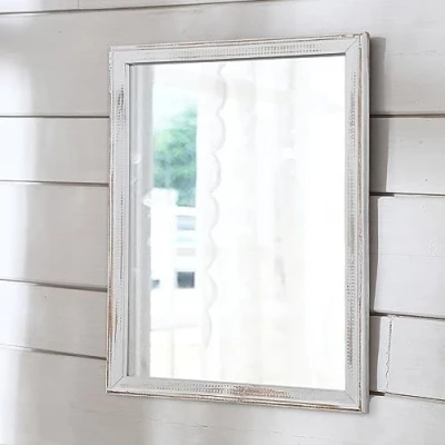 Immagine di AAZZKANG Specchio da parete grande rustico con cornice in legno rettangolare decorativo per casa colonica camera letto bagno specchi decorazione 50 x 40 cm bianco