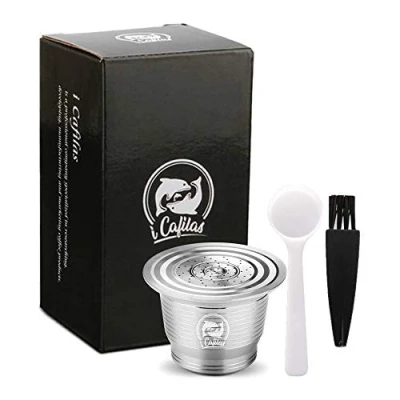 Immagine di I Cafilas Nespresso Filtri Capsula Ricaricabile Riutilizzabile per Nespresso, in Acciaio Inox con Cucchiaino da Caffè, Spazzola