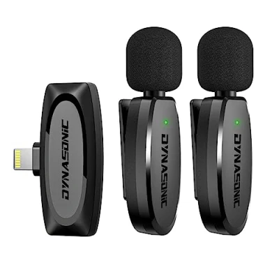 Immagine di DYNASONIC DM Pro 01 Pack (2a generazione) 2 Microfono professionale senza fili per iPhone. Lavalier mobile (2,4GHz) Facebook Tiktok Video Vlog Youtube