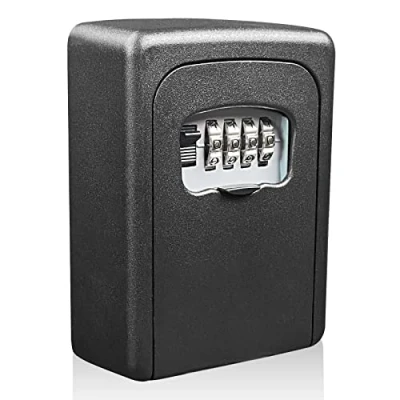 Immagine di Newaner cassetta di sicurezza con codice a 4 cifre, portachiavi impermeabile e antiruggine, cassaforte per chiavi combinazione parete casa, garage, scuola, ufficio, palestra (Nero)