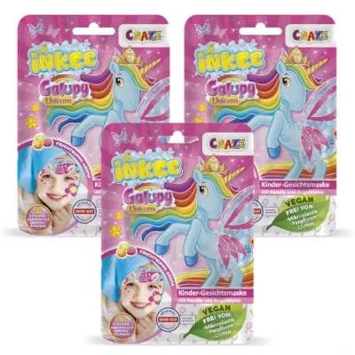 Immagine di INKEE Set da 3 Maschera facciale per bambini Galupy Unicorn con design a unicorno (ci sono 6 diversi disegni) camomilla e calendula