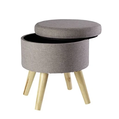 Immagine di ECHTWERK Pouf Max, guscio di seduta, cubo rotondo, con spazio archiviazione, sfoderabile, sedile rimovibile, gambe in legno, grigio, 32 x 39 cm