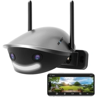 Immagine di GENBOLT Wifi Telecamera Di Sicurezza All&#039;aperto 2.5k, a Circuito Chiuso Sorveglianza Domestica 4mp Con Doppio Obiettivo, Ip Panoramica 180 Colore Notturno, Rilevamento