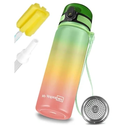 Immagine di My Vesperbox Borraccia Thermos in acciaio inox, a tenuta stagna, con cannuccia o colino, 400 ml, 600 senza BPA, per l&#039;asilo, la scuola (arcobaleno ml)