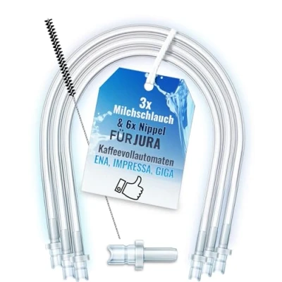 Immagine di Piebert Set di tubi per latte 200425 Jura ENA E8, GIGA 6 10 W10, IMPRESSA J6 J8 J8twin Z5 Z6 Z7 Z8 Z9 Z10, S8 S80 WE8 (3 da 38 cm, nippli collegamento, spazzola pulizia)