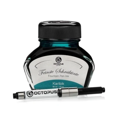 Immagine di Octopus Fluids Karibik Inchiostro da scrittura incluso convertitore, per penna stilografica in bicchiere d&#039;inchiostro, calligrafia, Turchese 30ml
