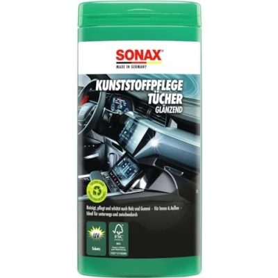 Immagine di SONAX Salviette umidificate Multiuso per la Pulizia della plastica (25 Pezzi) puliscono e curano plastica, Vinile, Legno Gomma Art. N. 04121000