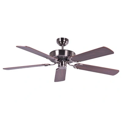 Immagine di Ventilatore a soffitto senza illuminazione Potkuri, argento invecchiato, pale noce, 132 cm