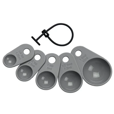 Immagine di Lurch 70262 Set di cucchiai dosatori (5 pezzi), per misurare ingredienti (15 ml, 7,5 5 2,5 1,25 ml), in silicone, grigio