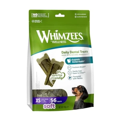 Immagine di WHIMZEES By Wellness Soft, bastoncini da masticare per cani molto piccoli, taglia XS, 56 pezzi, consistenza morbida, adatti invecchiati, senza zuccheri aggiunti, cereali