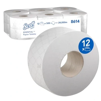 Immagine di Maxi Rotolo di Carta Igienica Scott Essential 8614 a 2 Veli 12 Rotoli X 500 Fogli Bianchi (2.400 M)