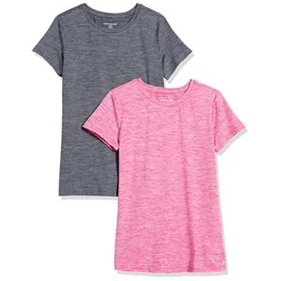 Immagine di Amazon Essentials T Shirt Girocollo a Maniche Corte Tech Stretch (Disponibile in Taglie Forti) Donna, Pacco da 2, Grigio Scuro Tintura Policromatica/Lampone Policromatica, 4XL Plus