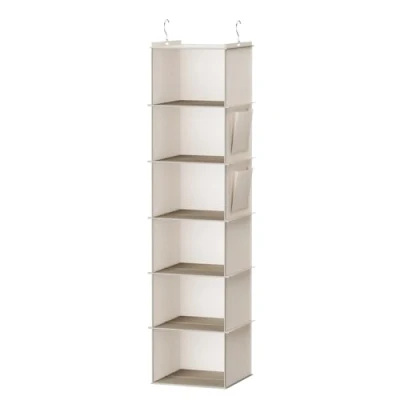 Immagine di YOUDENOVA Organizer Armadio da Appendere, Portatutto Appendere con 6 Scomparti 2 compartiment Laterali, Divisori Interno, Salvaspazio Organizzatore Scaffale Beige