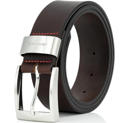 Immagine di Pierre Cardin Mens leather belt/Mens belt, full grain belt XL with metal loop, dark brown, Size:95