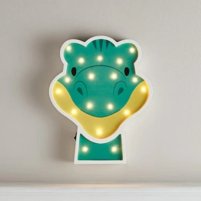 Immagine di Lights4fun Applique Murale Dinosauro con 18 LED Bianchi Caldi a Pile per Arredo Cameretta Bimbi