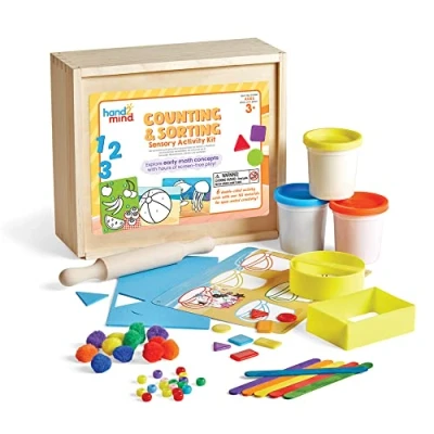 Immagine di Learning Resources Kit di attività Conta e Ordina, Componenti da gioco sfusi, Giocattoli sensoriali per il sensoriale, la motricità fine, Montessori, Contenitore legno, 3+
