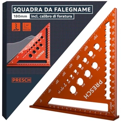 Immagine di Presch Squadra da falegname 180mm Calibro di foratura intelligente Alluminio fresato ad alta precisione per angoli 90 permanentemente precisi Rivestimento resistente realizzato con cura