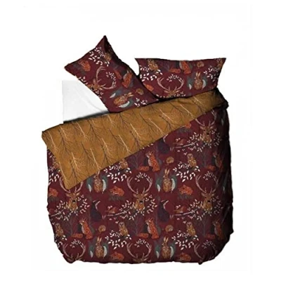 Immagine di furn., Set copripiumino, motivo fauna della foresta, in cotone e poliestere, colore ruggine, per letto king size
