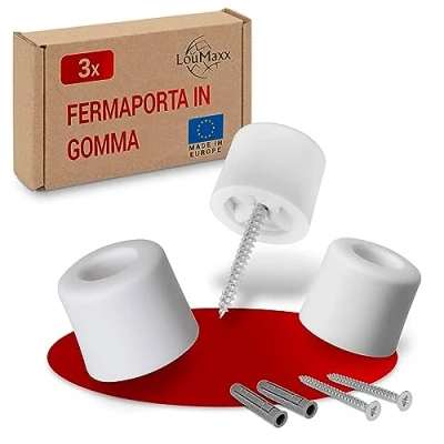 Immagine di LouMaxx fermaporta a pavimento set di 3 in bianco gomma salvaporta casa da avvitare la protezione perfetta contro lo sbattimento delle porte