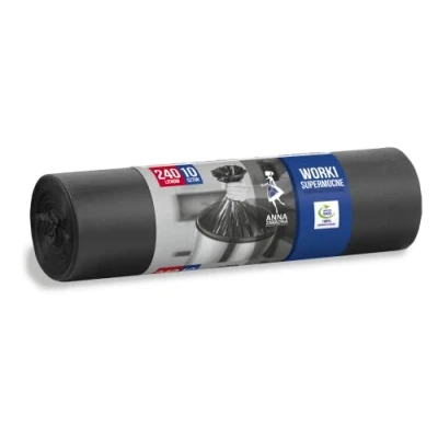 Immagine di ANNA ZARADNA Sacchi per immondizia resistenti agli strappi, super resistenti, 240 l, confezione da 10, sacchetti rifiuti domestici e ufficio, in pellicola spessa LDPE, colore nero, ST AZ 013906
